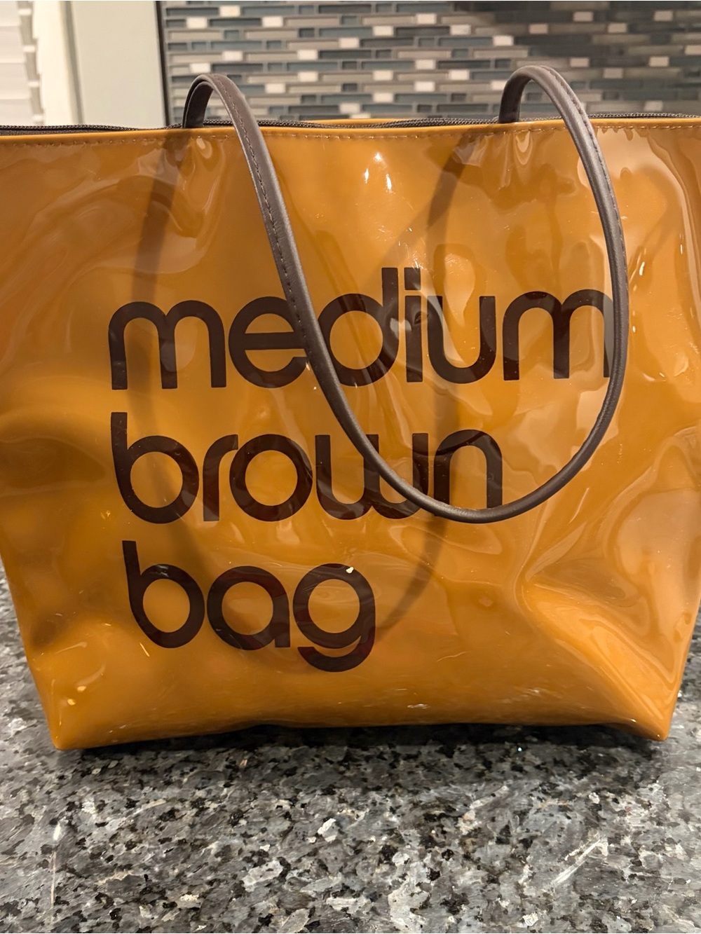 Bloomingdale's Amber Vinyl Tote with Brown Handles